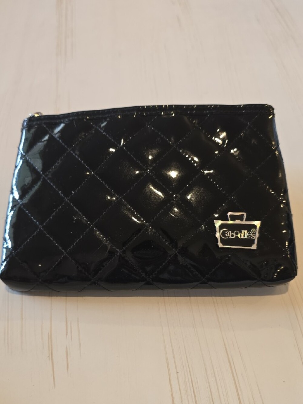 Caboodles Black Quilted Patent Cosmetic Bag with Logo Plaque